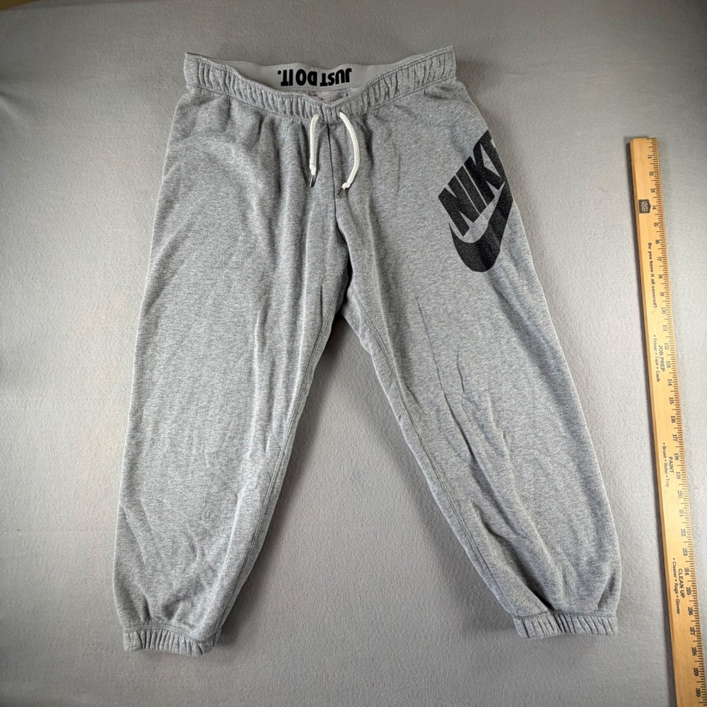 Nike Sweatpants Womens Large Gray Big Logo Fleece Joggers Cuffed Streetwear Pant